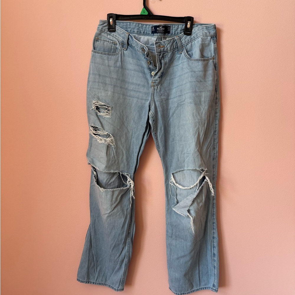 Blue Dad Cut Jeans with Vintage Distressing
